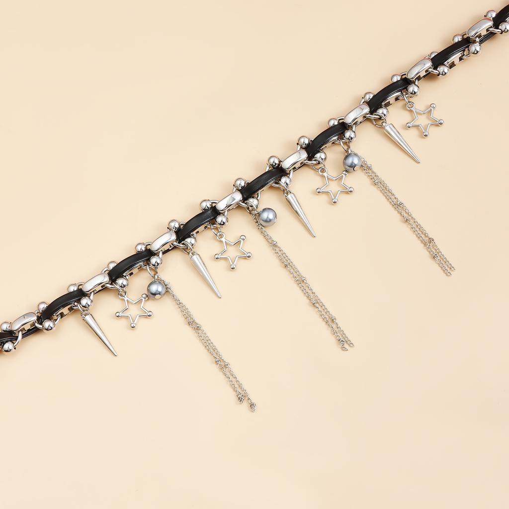 Панк Готический Стиль Пентаграмма Кисточка Кожаный Шнурок Цепочка на Ключицу Сладкая Крутая Острая Девушка Ожерелье