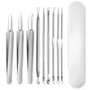 Doyime Precision Tweezers for Blackheads of with Universal Tweezers for Hair Acne Nose Pore Stainless Includes Storage Silver (Set 8) 0.1mm Tips,