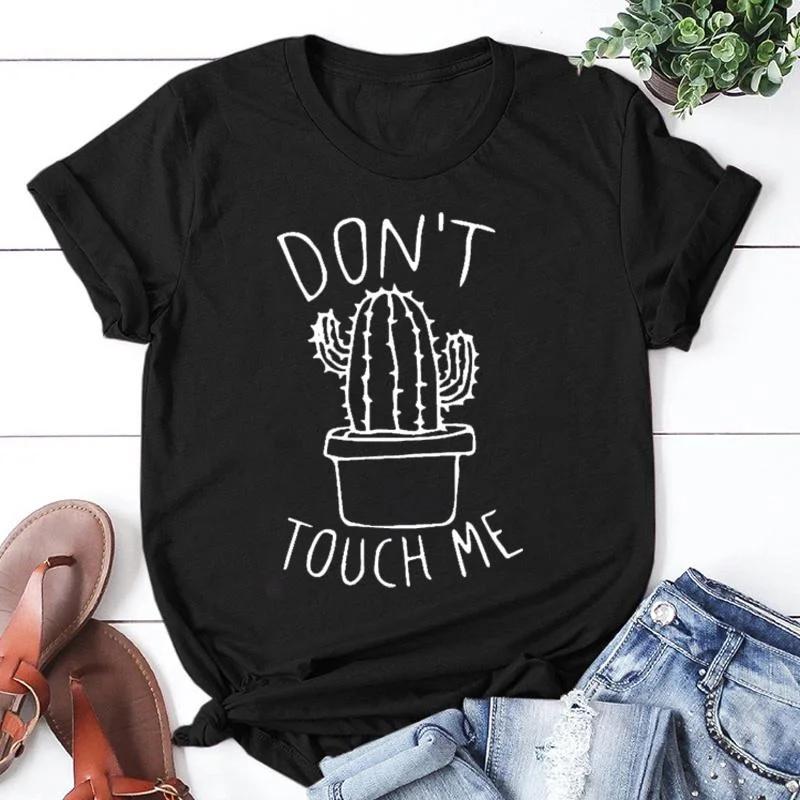 Милые футболки с надписью «Cactus Don't Touch Me» для женщин, летняя футболка, женские повседневные футболки с коротким рукавом и круглым вырезом