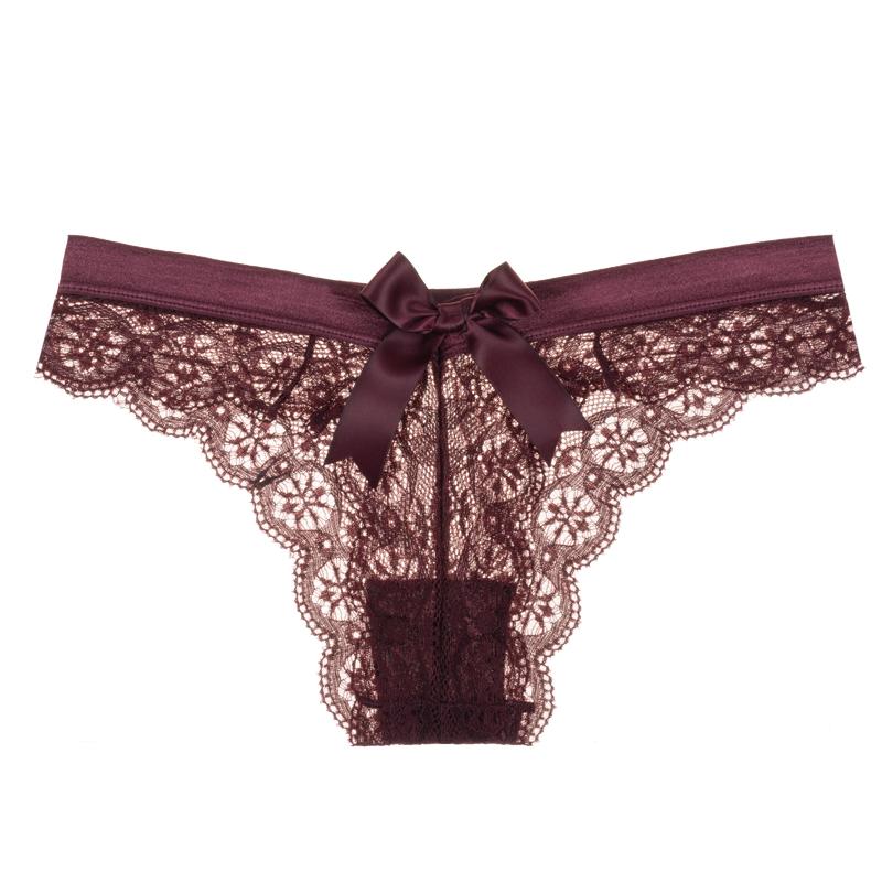 Women Lace Bow Underpants Transparent Breathable Low-Waist Briefs Embroidered Panties Bikini Comfortable Lace Thongs Panties