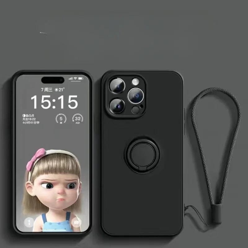 Мягкий силиконовый чехол для iPhone 16 15 Plus 13 12 Mini 14 11 Pro Max XS XR с кольцом-держателем и магнитным ремешком на запястье, защитный чехол
