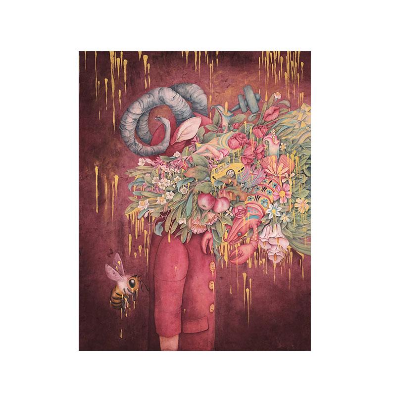 Современное абстрактное искусство, картина на холсте, настенное искусство, цветок на голове, кукольные постеры и принты для гостиной, декор детской комнаты