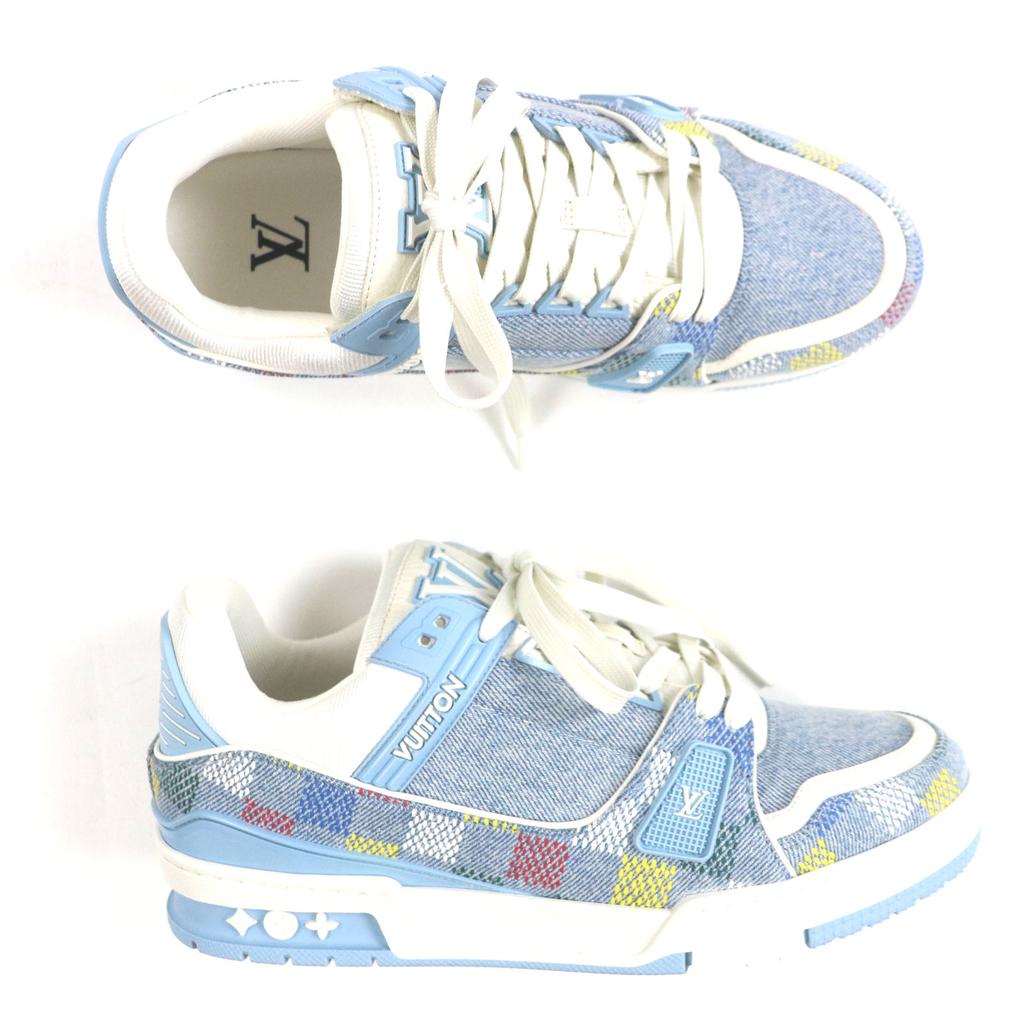 Excellent LOUIS VUITTON Low cut sneakers lv trainer Ice blue denim mens 6 Used