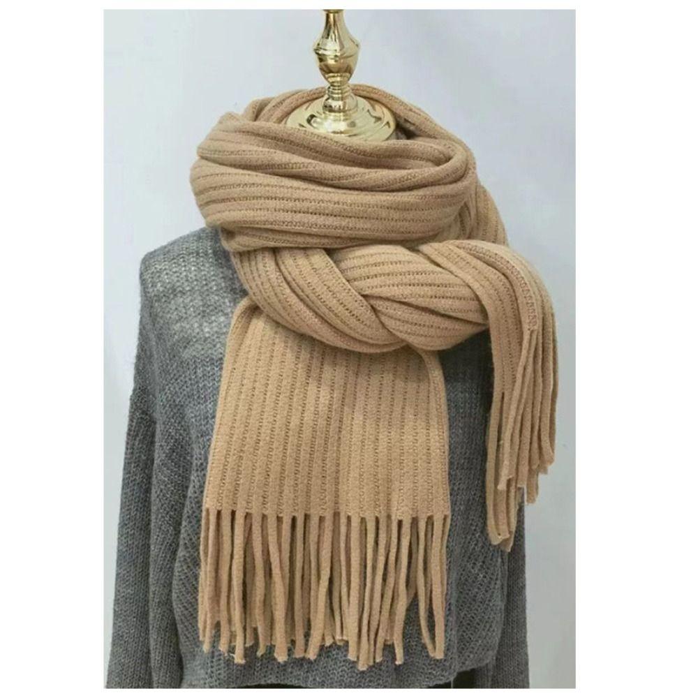 Long Tassel Solid Color Scarves Soft Knitted Scarf New Winter Cashmere Scarf  Women