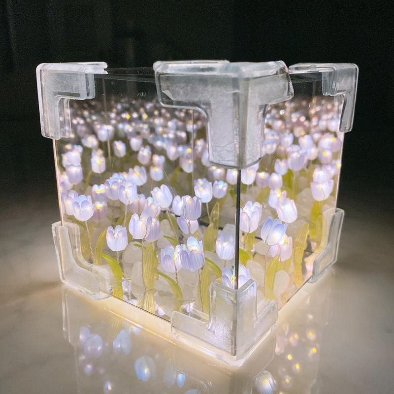 Лампа-тюльпан, ночник с цветком тюльпана своими руками, квадратное зеркало ручной работы, настольная лампа-тюльпан, украшение рабочего стола