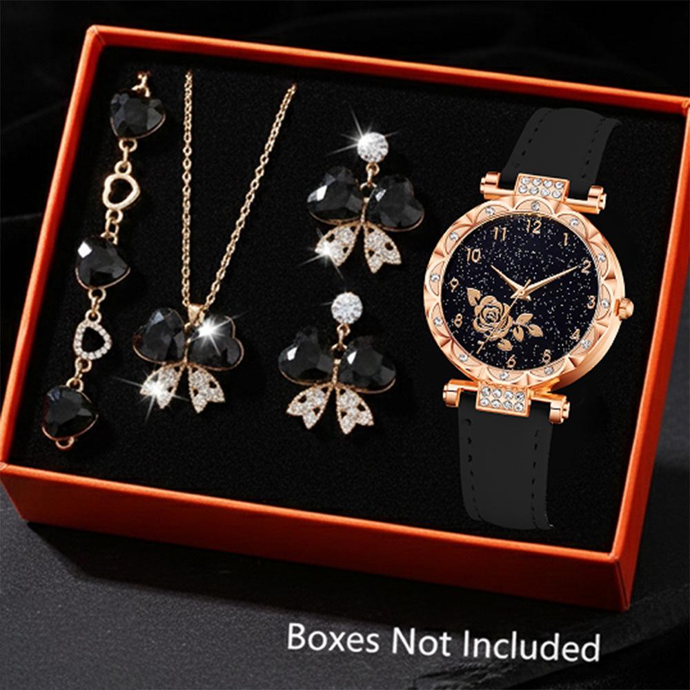 Trendy Women Quartz Watch Bracelet Set Luxury Rhinestone Dial PU Leather Band Lightweight Casual Style Female Wristwatch