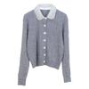 2025 Spring Bead Pointed Collar Cable Knit Cardigan with Diamond Button - High-End French Style
