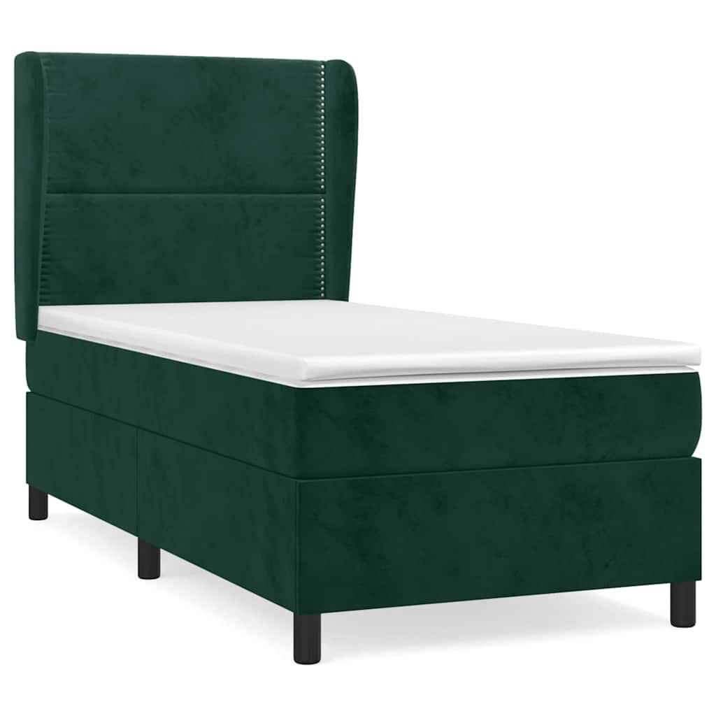 Box Spring Bed with Mattress Dark Green 90x200 cm Velvet