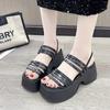Fashion Silver Wedge Sandals Women Platform Shoes Black Belt High Heels Gladiator Chunky Heeled Sandals Summer Wedges Zapatos De Mujer