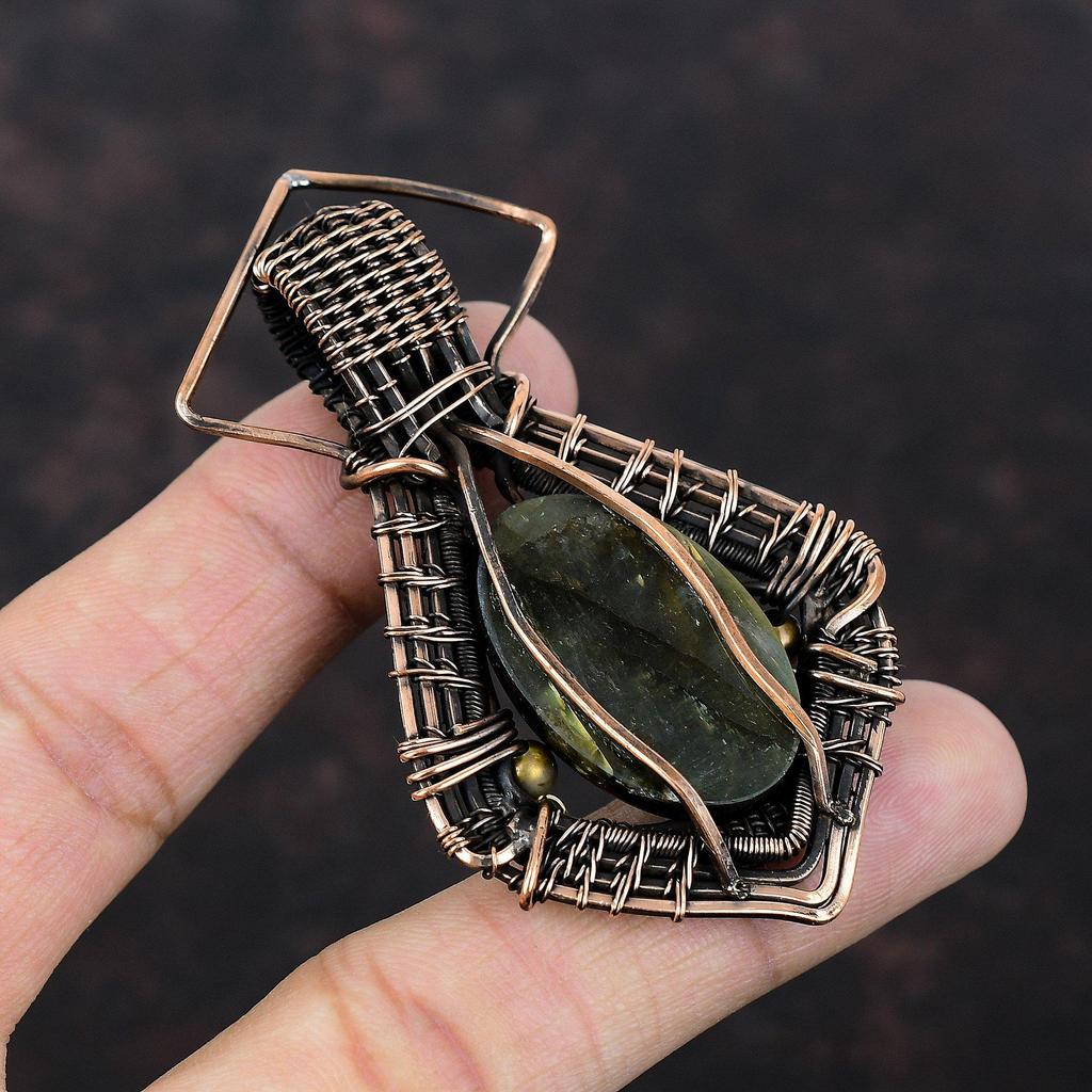 Кулон Mystic Fire Labradorite, подвеска из медной проволоки, подвеска ручной работы, антикварное медное украшение, подвеска из натурального драгоценного камня, подарок на помолвку