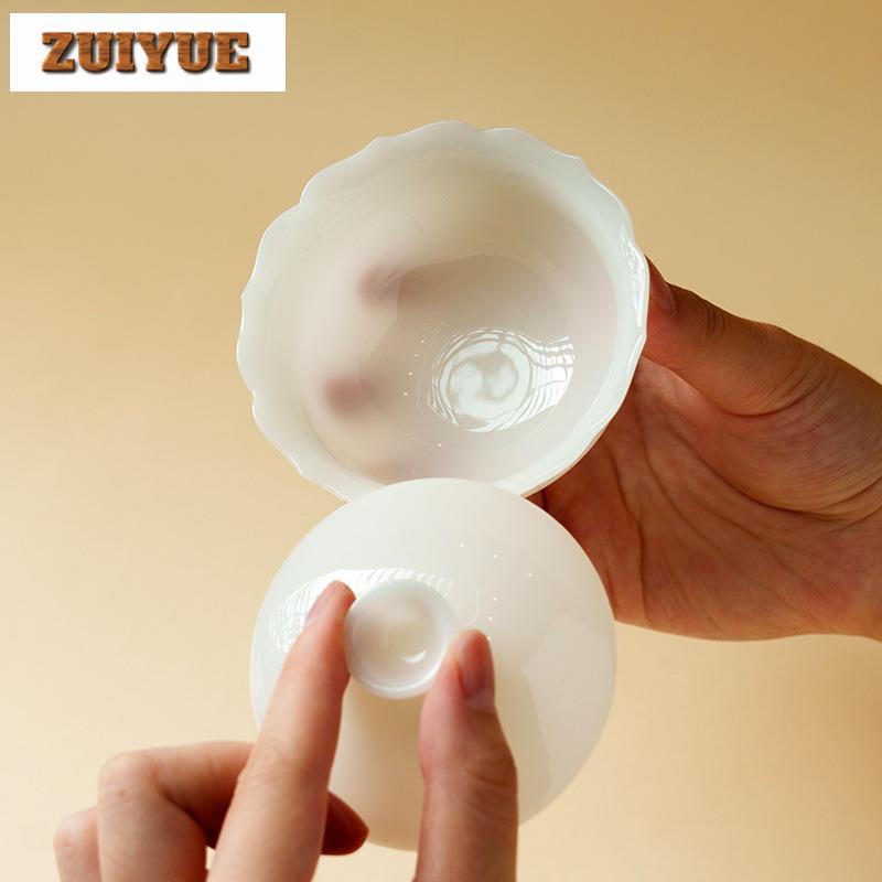 130ml Icy Jade Flower Mouth Gaiwan Vintage Tea Tureen Tea Bowl With Lid Kit Tea Maker Cover Bowl Chinese Tea Set Ornaments Craft