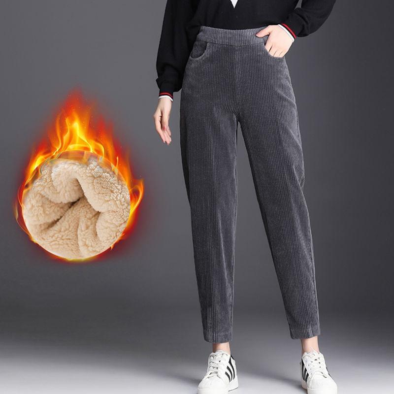 Fashion Women Winter Thicken Plush Corduroy Casual Pants Warm High Waist Lady Trousers SImple All-Match Female Leggings Harem Woman Pants Trousers