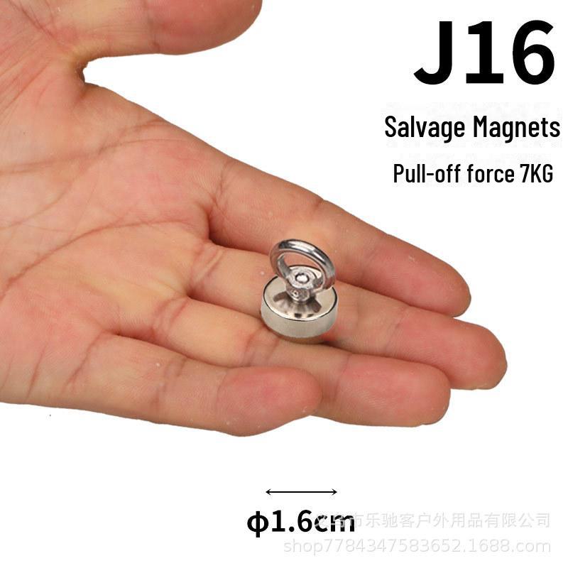 Мощный магнитный спасательный магнит J48 с магнитом NdFeB, основанием с присоской и подъемным кольцом для надежного удержания и фиксации.