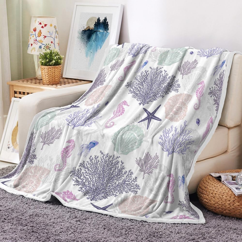 Пляжные одеяла, Морские прибрежные пледы, Одеяла с морскими звездами, ракушками, кораллами, Легкий летний плед, Океанская тематика, Легкий, Мягкий