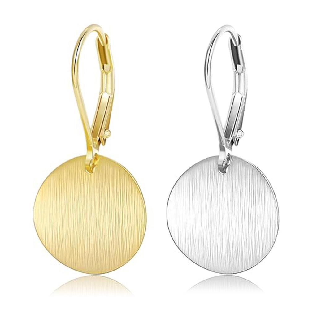 Round Geometric Drop Earrings Gold/Silver Tone Circle Disc Coin Flat Brushed Drop Earring for Fashionable Women
