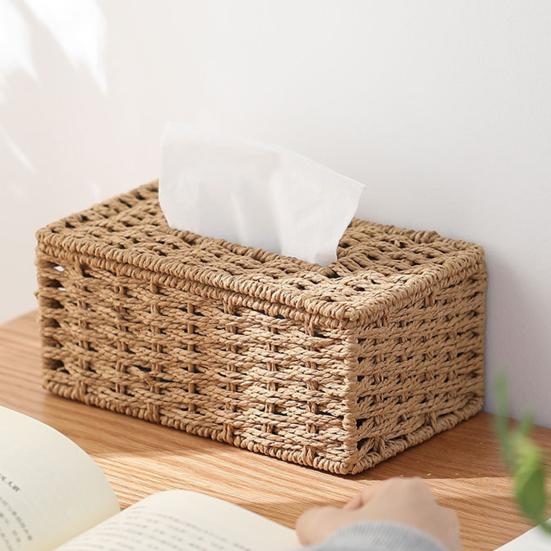 Wicker Tissue Box, Rectangular Decorative Tissue Holder, Increase Capacity Facial Tissue Holder, for Bathroom Living Room Car