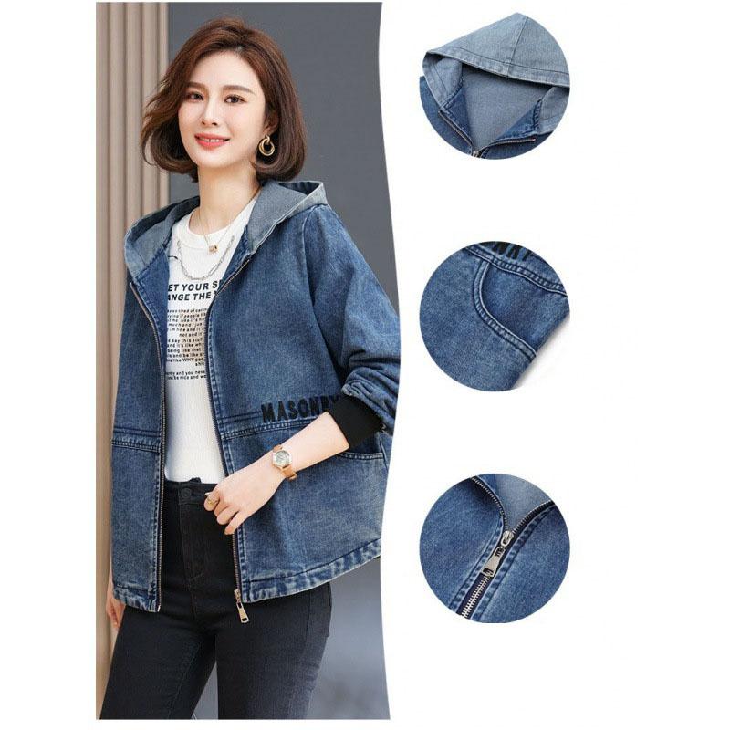 Women's Denim Jacket Spring and Autumn Loose All-match Hooded Top Jacket Women's Loose Fit Cropped Jacket