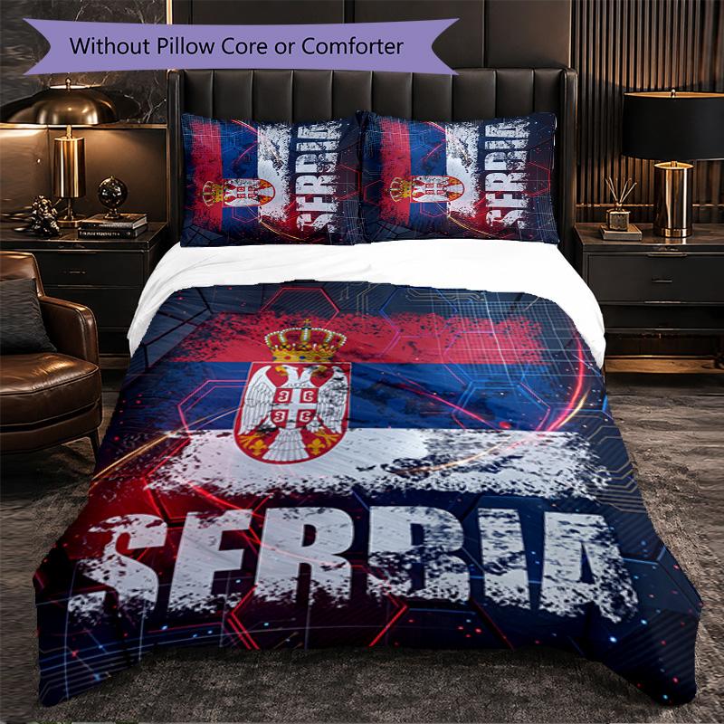Serbia Pattern 3 Pieces Bedding Set Soft Microfiber Duvet Cover with Pillow Cases for Bedroom