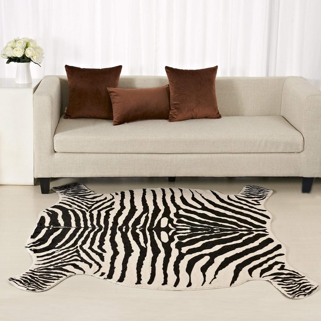 Townssilk Zebra Carpet, Animal Print Faux Fur Carpet, 4x4.6 Feet, Home Rug…