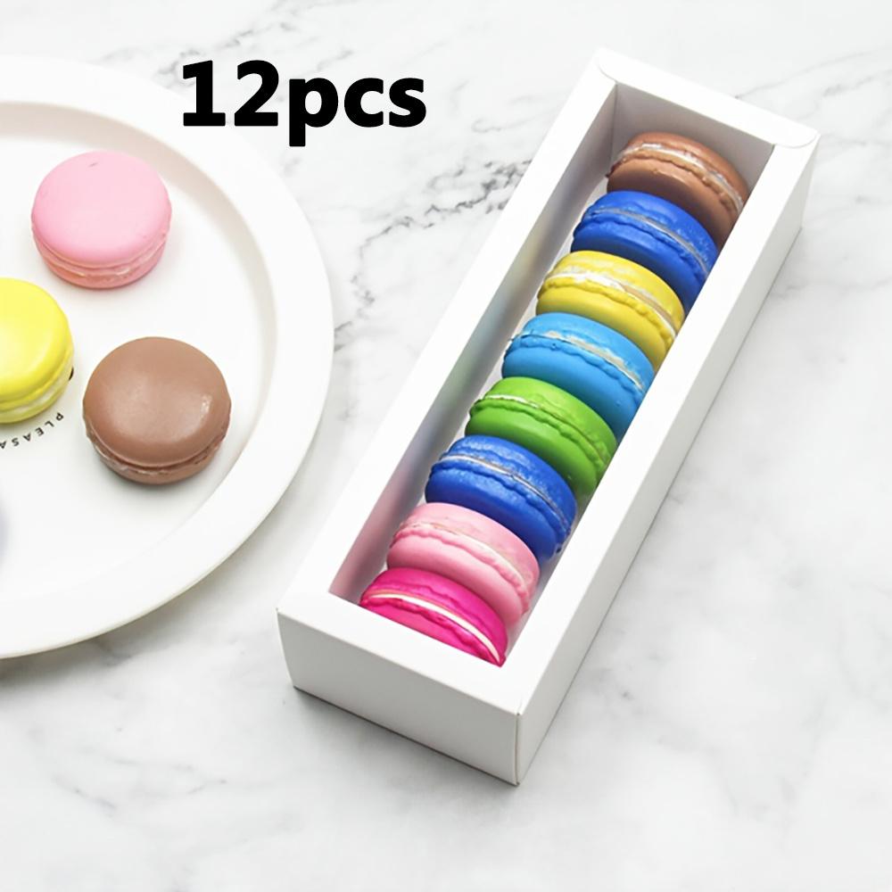 12pcs Macaron Packing Box Transparent Window Kraft Paper Dessert Packaging Box Cookies and Cakes Drawer Box Party Candy Gift Box Gift Party Supplies