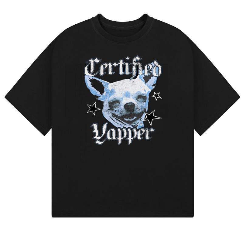 Angry Chihuahua Pet Dog Pattern American Casual High Street Vintage Loose StraightNecked Unisexs and Womens TShirt