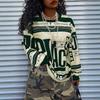 Women's Retro Sports Trend Style  Long Sleeve Sweatshirt Letter Positioning Print Loose Pullover