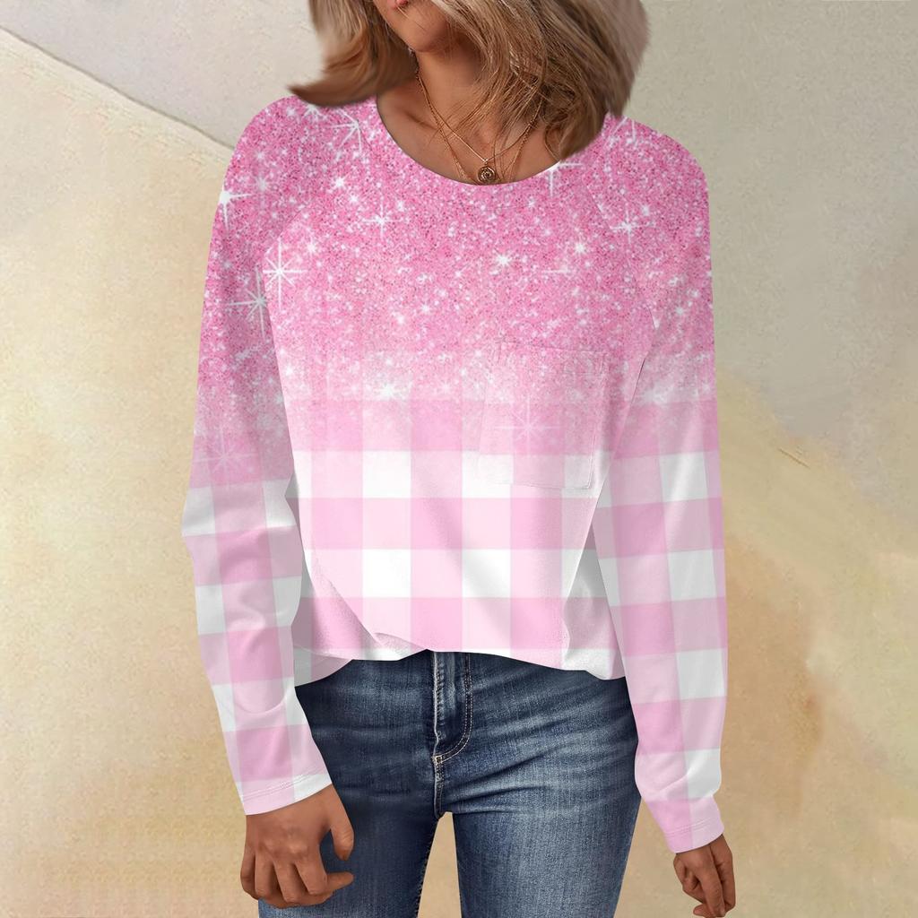 Женский свободный топ с круглым вырезом, цветочным принтом и длинными рукавами