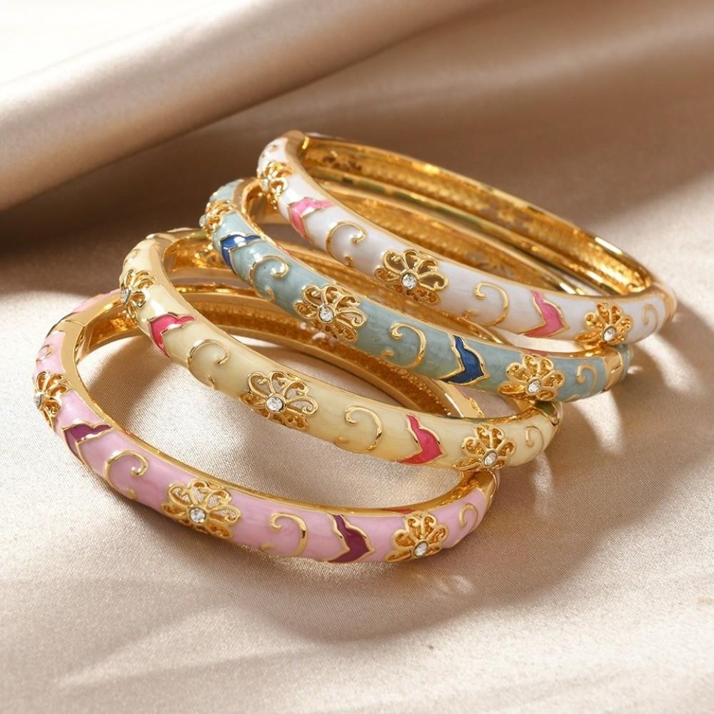 Colorful Enamel Flower Bracelet Chinese Style Dainty Jewelry New Flower Bangle Women