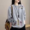 Hoodie Women's Korean Version Spring Autumn Artistic Embroidery Versatile Round Neck Loose Long Sleeved Top Pullovers Long Sleeves Women’s