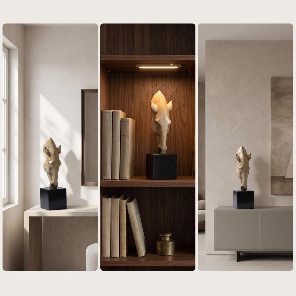 Horse Head Sculpture Modern Statue Abstract with Pedestal