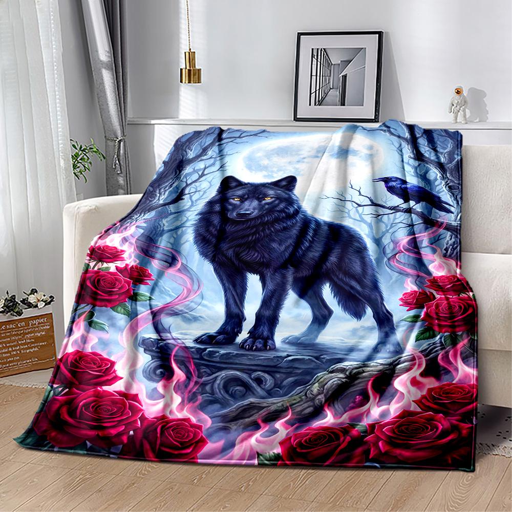 Wolf Moon Reflection Blanket,Suitable for sofas, offices, travel, living rooms, Gifts to relatives and friends, Blanket,Suitable for all seasons.