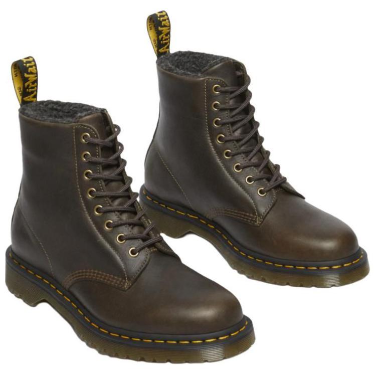 Dr. Martens 1460 Faux Fur Lined Grizzly Leather Lace Up Boot Olive Men Sneakers Green 31873538