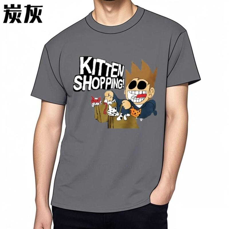 Eddsworld Кот Покупки Графическая Футболка Мужская Черная Хлопковая Футболка Модная Повседневная Уличная Одежда Летний Новый Топ