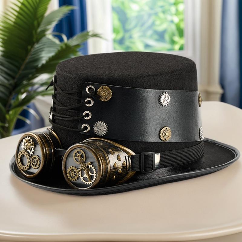 Викторианская индустриальная шляпа для косплея со съемными очками, головной убор из ПУ кожи для взрослых мужчин и женщин, для сценических выступлений