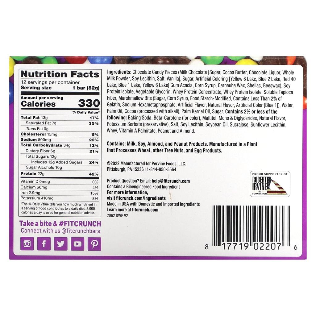 FITCRUNCH Protein Loaded Cookie Bar, Chocolate Deluxe, 12 Bars, 2.89 Oz (82 G) Each