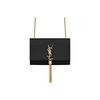 Ysl Кейт Золотой Логотип Текстурированная тисненая кожа Кисточка Цепочка Сумка на плечо Маленькие женские сумки Черный 474366-BOW0J-1000