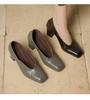 French New Cowhide Square Head High-heeled Single Shoes Women's 2025 Autumn Skirt Commuting Temperament Thick Heel Light Mouth Small Leather Shoes