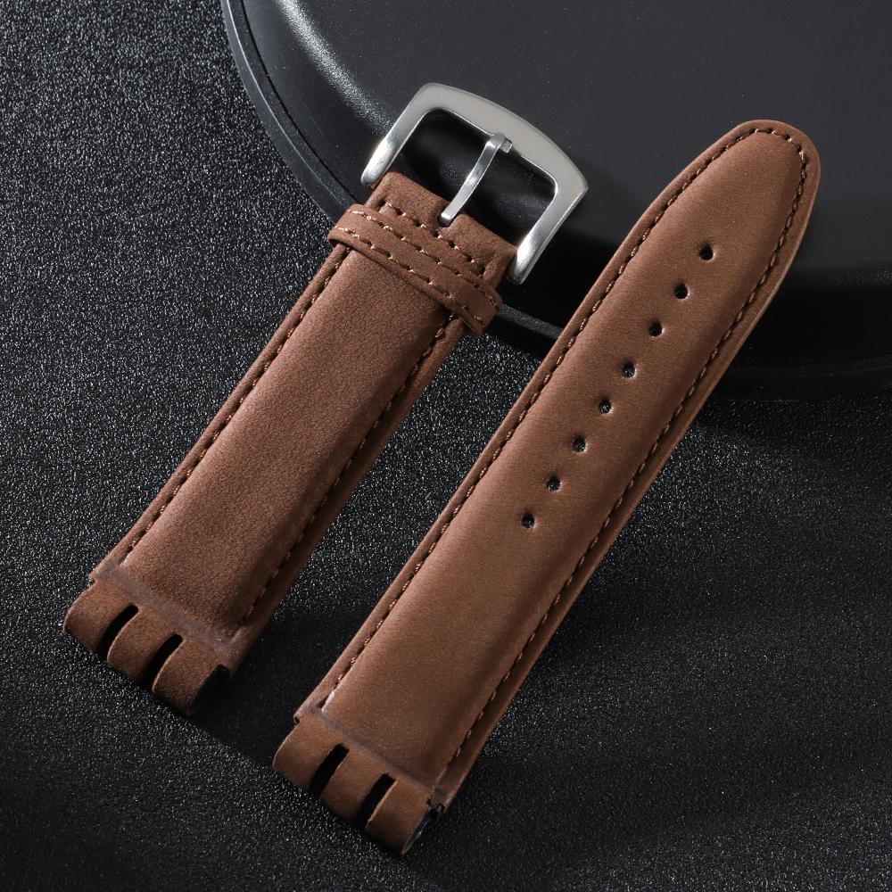 Матовый натуральный кожаный ремешок для часов Swatch YOS440 449 401 447 Кожаный ремешок для часов с тиснением под бамбук для мужчин Бизнес-браслет