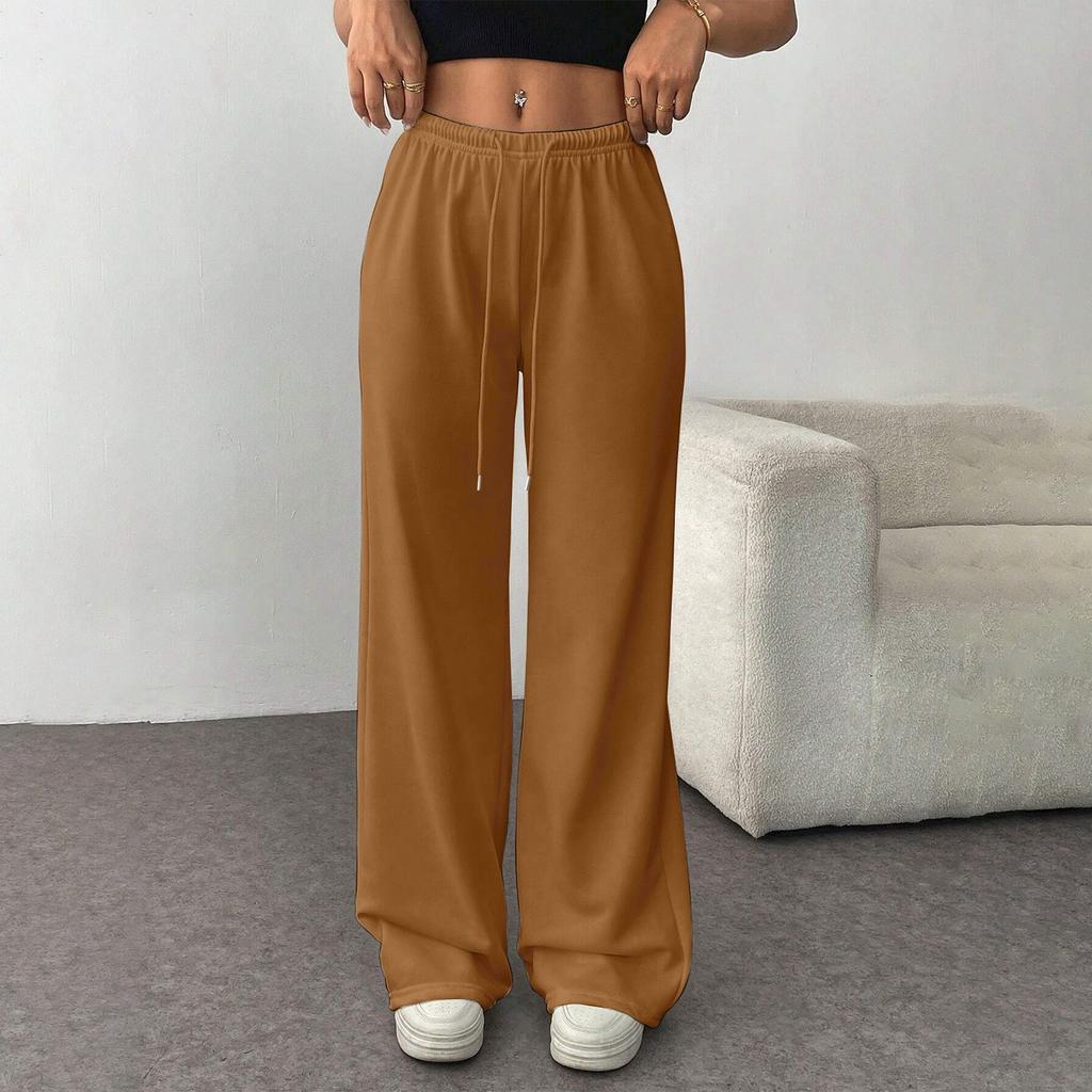 Женские модные свободные однотонные повседневные спортивные брюки с завязками на талии, повседневные широкие брюки