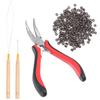 1 Pack Hair Extension Kit 200Pcs Nano Links/Beads Red Bent Nose Hair Extensions Plier Micro Pulling Hook Needle Loop Threader