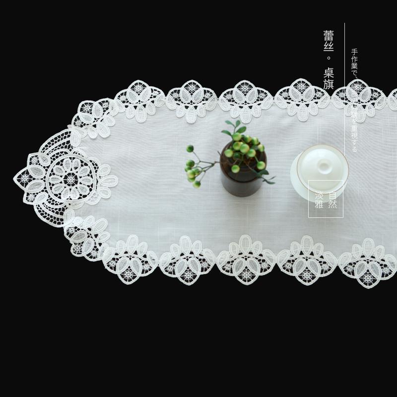Table Runner White Table Flag American Embroidery Linen Cotton Lace Wedding Decoration Table Cloth Drawer Cabinet Piano Towel