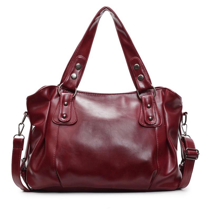 Soft PU Tote Bag Women Large Capacity Shoulder With Rivets Casual Crossbody Daily Use