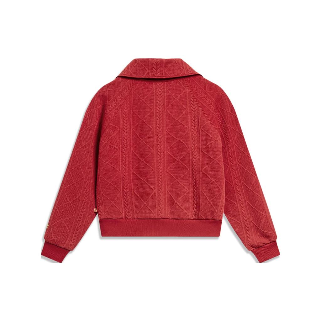 Li Ning Sport Life Series Full Print Diamond Pattern Antistatic Sweatshirt Women Sweatshirt Samba-Red AWDU048-2