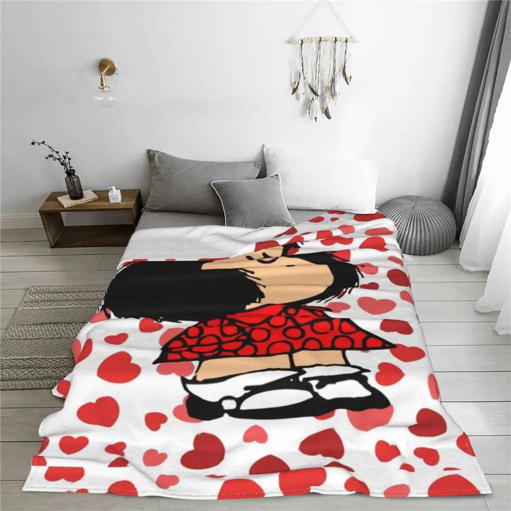 Флисовые пледы Mafalda Heart Мультяшные Аниме Креативные пледы для дома Отеля Дивана 125*100см Покрывала