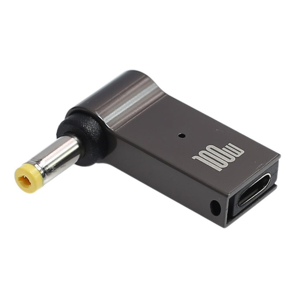 Адаптер постоянного тока PD Induction Elbow из цинкового сплава мощностью 100 Вт: Type-C Female к Lenovo Square Port 1145, 20 В