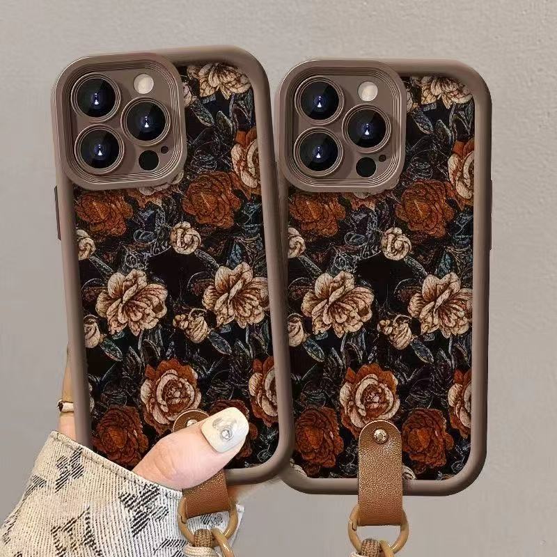 Ретро цветок для чехла мобильного телефона iPhone17pro Apple 15 противоударный 14 ручной ремешок 13promax новый 16x