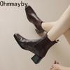 Fashion Square High Heel Women Chelsea Boots Fashion Slip On Shoes Retro Style Autumn Winter Square Toe Ladies Short Booties