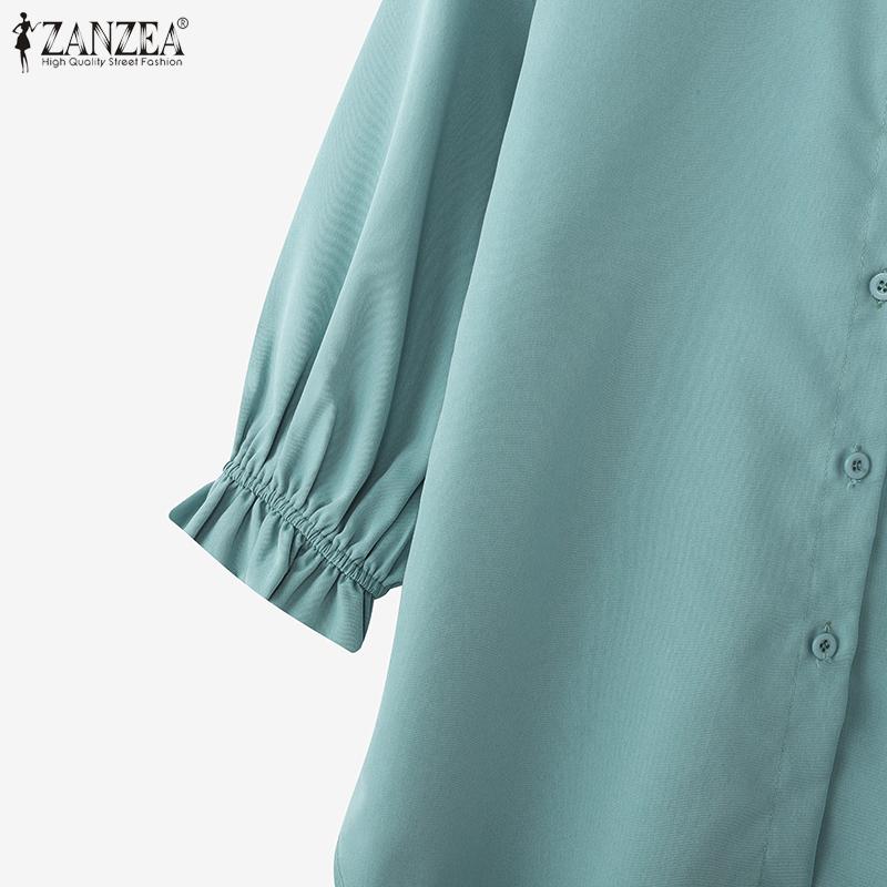 ZANZEA Women Casual Turn Down Collar Loose 3/4 Sleeve Hight Low Blouse