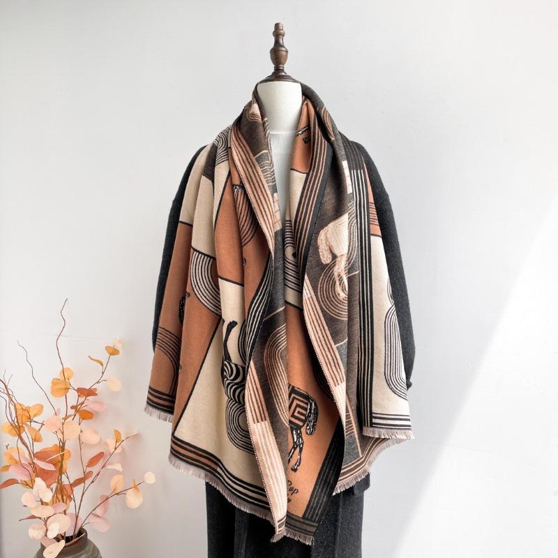 Thickened 0g Autumn and Winter Horse Color Matching Fashionable Atmosphere Women's Imitation Cashmere Warm Scarf Air Conditioner Shawl Scarf