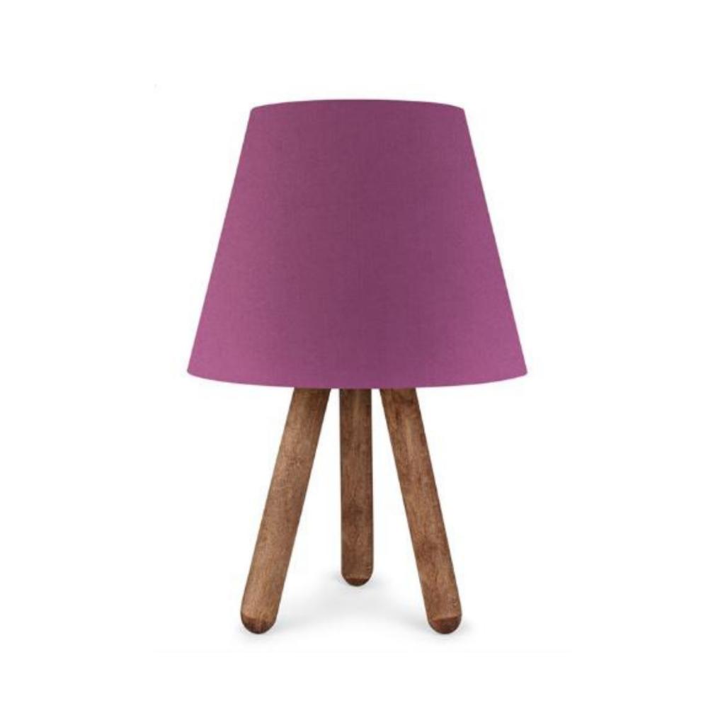 Art Üçlü Avize Ve Abajur Seti Ahşap Ayak Mor Kumaş Başlık